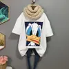 Camiseta de Manga Curta Feminina 2024 Nova Estilo Coreano Verão Estampada de Desenho Animado Solta Versátil Casual Comprimento Médio Tendência Feminina