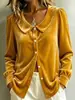 Cardigan top de punto para mujer, cruzado transfronterizo europeo y americano Amazon TK2026, nuevo para otoño e invierno, de terciopelo, con caída, solapa, manga larga, de un solo botón
