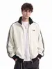 Cardigan Hanlu com textura de listras verticais, gola alta, moletom esportivo para homens, outono, color blocking, jaqueta casual solta