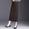 Falda elástica de cintura alta para mujer, nuevo estilo otoño 2026, falda lápiz de cintura alta ajustada con abertura y lazo, falda de longitud media