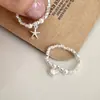 Anel de Prata Esterlina S925 Pérola Natural de Água Doce Concha de Prata Quebrada Estrela do Mar Corda Elástica Anel Coreano Fresco Nicho