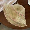 Chapéu de Pescador Florido Estilo Pastoral Feminino Verão Palha Limpada Aba Larga Anti-ultravioleta Praia Dobrável Chapéu Bacia de Proteção Solar