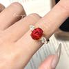 Popular Anillo Chino Rojo Chapado en Oro con Diamante y Rubí Simulado Huevo de Paloma Anillo de Boda Anillo para Mujer Clásico Retro Francés