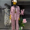Ropa Femenina Transfronteriza Europea y Americana Verano 2026 Nueva Moda Camisa Rayada Holgada con Solapa Conjunto Casual de Pantalones Largos de Cintura Alta