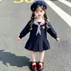 Vestido para Niña Otoño Nuevo Estilo Infantil Elegante Cuello Marinero Falda Plisada Ropa de Otoño para Bebé Femenino Falda de Princesa Academy