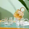 Taza de Vidrio, Sencilla y de Alta Gama, Taza con Asa de Perla, Calcomanía, Ámbar Colorido Souvenir al por Mayor