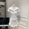 Blanco Copo de Nieve Algodón Elegante Top Abierto a la Mitad Cuello Alto Mujer Delgado Manga Corta Manga Regular Corte Ajustado Fábrica de Origen