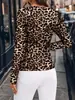Comercio Exterior Transfronterizo Europeo y Americano Primavera y Otoño Nueva Ropa para Mujer Estampado de Leopardo Botón Sexy Delgado Moda Elegante Camiseta de Manga Larga