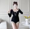 2024 Nova Chegada Fato de Banho Feminino Verão Emagrecimento Manga Longa Desejo Puro Estilo Pequeno Chanel Conservador Cobrindo a Barriga Roupa de Banho para Férias em Águas Termais