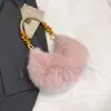 Bolso de Mano con Cuentas de Madera, Bolso Estilo Primavera de Piel Sintética de Conejo, Bolso de Hombro, Bolso Peludo de Moda y Versátil