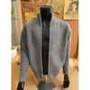 Chaqueta Suéter con Cremallera y Cuello Alto Gris para Exportación Transfronteriza Estilo Perezoso de Otoño para Hombre Cardigan Suéter Tejido Delgado