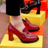 Zapatos de mujer de tacón alto con plataforma impermeable y punta fina, nuevo estilo primavera y otoño 2024, zapatos de moda con plataforma gruesa y tacón grueso, zapatos de cuero para mujer de corte profundo