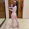 Amazon Conjunto Esportivo Casual Americano Estilo Sexy Cor Contrastante Camiseta de Manga Longa Calça com Cintura Dobrada Conjunto de Três Peças Fitness