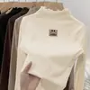 Blusa de Base Fina Estilo Coreano para Meninas, Gola Meio Alta com Bordas Franzidas, Camiseta Versátil Fofa de Manga Longa para Bebês Meninas