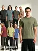 Camiseta de Manga Corta de Algodón Puro de Peso Pesado para Hombre, Holgada, Hombro Caído, Cuello Redondo, Color Sólido, Capa Base, Top Delgado Transpirable de Verano