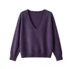 26 Suéter Básico de Lana Merino 100% Australiana para Otoño/Invierno, Cuello en V Profundo, Manga Larga, Holgado y Casual con Sensación Elástica