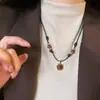 Otoño e Invierno Retro Maillard Imitación Piedra Ojo de Tigre Collar Nuevo Diseño de Nicho Sentido Elegante Moderno Moda Versátil Collar