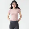 Camiseta deportiva de manga corta transpirable ajustada para mujer, para yoga, entrenamiento de Pilates, fitness, cuello redondo, hombro normal