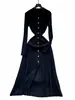 Vestido largo de punto simple transfronterizo de Amazon para mujer, otoño, cuello solapa, corte ajustado, elegante, para mujer madura, vestido largo