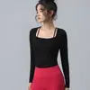 Ropa Deportiva de Otoño, Tops Deportivos de Alta Gama para Mujer, Ropa de Yoga Adelgazante con Pliegues y Almohadillas en el Pecho, Mangas Largas para Correr y Fitness