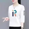 Comércio exterior transfronteiriço, blusa de manga três quartos e manga média para mães, camiseta para meia-idade e idosos, top soltinho plus size, camisa que afina a silhueta e valoriza o corpo