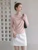 Camiseta rosa de hombros descubiertos para mujer, capa base de otoño, pura y seductora, corte ajustado, diseño único y exquisito