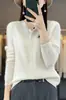 Cárdigan de lana 100% pura con diseño de espiga para mujer, nueva prenda exterior de punto de ajuste holgado para otoño e invierno, top casual, lana natural
