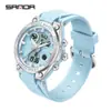 Reloj Estudiante Sanda Pantalla Dual Multifuncional Despertador 2 Zonas Horarias Moda Tendencia Reloj Electrónico Resistente al Agua Luminoso Reloj de Pulsera para Hombres Mujeres