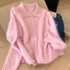 Minha Recomendação Pessoal Favorita~ Suéter de Lã de Cavalo Marinho de Alto Padrão e Super Estiloso com Gola Polo para Mulheres, Peça de Tricô para Outono e Inverno