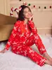 Pijama navideño transfronterizo para mujer, estilo europeo y americano, con estampado de caramelos y lazos, cómodo conjunto de ropa para el hogar de manga larga y pantalón largo