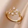 Anel Aberto de Luxo com Banho de Ouro 18K Totalmente Cravejado de Diamantes, Anel de Zircônia, Anel Feminino da Moda e de Alto Padrão, Venda Quente Transfronteiriça
