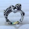 Anillo de Calavera Exagerado Dominante de Plata Tailandesa Retro Anillo Abierto Ajustable de Plata Tailandesa para Hombres Elegante Popular
