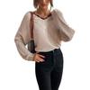Amazon Transfronterizo Popular Otoño e Invierno 2024 Nuevo Suéter de Punto con Encaje Empalmado Cuello en V Estilo Commuter para Mujer