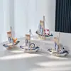 Adornos de Modelo de Barco Estilo Mediterráneo Velero de Madera Navegación Fluida Adornos de Decoración Adornos de Escritorio Decoraciones para el Hogar