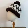Gorro Retro Fair Isle para Mujer, Estilo Coreano, Versátil y Lindo, Gorro de Lana con Bola Grande de Piel, Gorro de Punto Grueso y Cálido para Otoño e Invierno