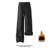 Calça de Moletom Retrô Americana Relaxada de Inverno Ultra-Macia Sarja Plissada Fleece Espessada Unissex Reta Solta Casual