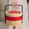 2026 Nuevo Modelo Caja de Pasteles de Luna de Mediados de Otoño, Estilo Chino Doble Capa 8 Piezas Cilindro de Papel con Asa, Caja de Empaque Universal para Festival de Mediados de Otoño, Caja Vacía
