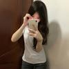 Playera de Manga Corta para Mujer Verano Top Hombro Derecho 2025 Nuevo Algodón Mujer Versátil Color Puro Look Adelgazante Top de Manga Corta