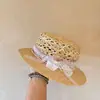Sombrero de paja de rafia tejido a mano estilo francés para mujer, sombrero de sol elegante de encaje hueco para vacaciones de verano