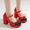 Zapatos de charol para mujer 2026, bloques de color, suela gruesa, tacón ultra alto, tallas 40-45, con lazo, estilo Mary Jane, estilo universitario