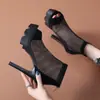 Botines de Malla Hueca con Tacón Alto y Punta Abierta para Mujer 2026 Verano Nuevos Sexy Versátiles de Moda Sandalias Romanas de Tacón de Aguja