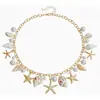 Estrella de Mar Dorada Concha Oceáno Tranquilo Perla Artificial Conjunto de Pulsera y Collar Cadena de Cintura Bohemio para Jeans