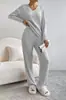 Traje Otoño e Invierno 2025 Transfronterizo Nuevo Hogar Moda Casual Pantalones Rectos Elegante Holgado Cuello en V Raya en Axila Conjunto de Dos Piezas