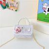 Bolso infantil estilo princesa Chanel, bolso de cadena con accesorios de perlas, bolso de mano moderno y bonito bolso de hombro con flores para niña.