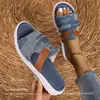 2026 Verano Nuevo Estilo Casual Chanclas de Mezclilla para Playa Talla Grande Suela Suave Sandalias Planas Transfronterizas Venta al por Mayor para Adultos