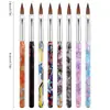 Plumas de Manicura Personalizadas Transfronterizas de 8 Colores Mármol Cristal, Varilla Acrílica Tubo de Aluminio Pluma Francesa Tallada en Cristal
