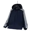 Chaqueta deportiva de estilo americano de moda con tres rayas y capucha para hombres y adolescentes, cárdigan cortavientos casual versátil