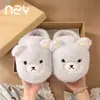 Chinelos de Algodão Hamuding Ursinho Fofo Femininos Outono/Inverno Novo Estilo Internos para Casa Quentes Espessados de Pelúcia
