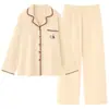 Pijama para mujer, ajustado, algodón puro, estilo primavera y otoño, manga larga, pantalón largo, cárdigan con solapa, dulce y lindo, adecuado para usar como ropa de estar en casa