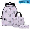 3D Novo Perímetro Impresso Sanrio Kuromi Kuromi Mochila Bolsa Lápis Bolsa Conjunto de Três Peças